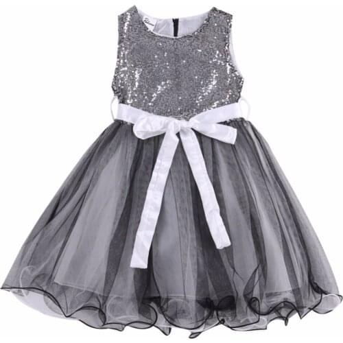 Toddler Kids Sequins Sleeveless Dresses Flower Sleeveless Baby Girls Clothing Belt Party Formal Pageant Dress Summer 2016