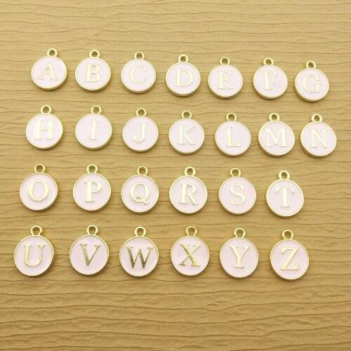10pcs 11x14mm enamel pink A-Z letter charm for jewelry making cute earring pendant bracelet necklace charms enamel double side