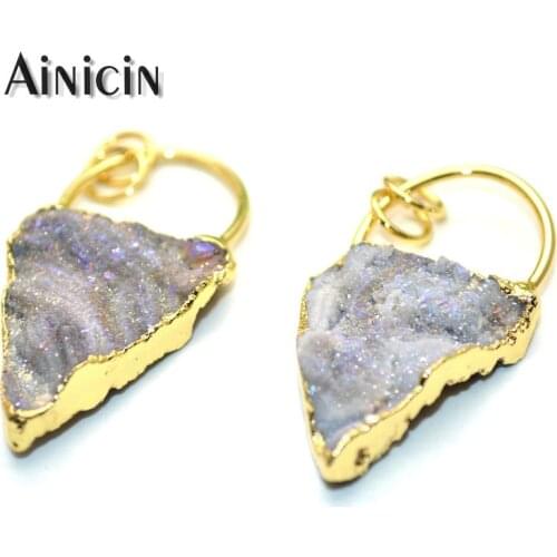 Triangle Shape Sun Druzy Crystal Stone Gold Plating Fashion Necklace Making Pendants Natural Drusy Stone Jewelry Findings