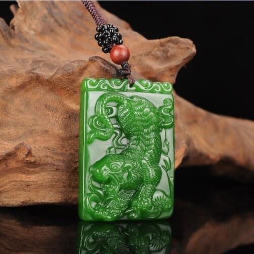 Natural Jade Green Hand-carved Zodiac Tiger Pendant Fashion Boutique Jewelry Men and Women Necklace Gift Accessories