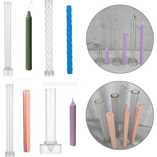 1PC Transparent Long Pole Stripe Candle Mold Plastic Large Cylinder Rib DIY Craft Soap Making Clay Tool For Church Wedding Party