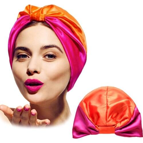 6 Colors Silk Salon Bonnet Women Sleep Shower Cap Bath Towel Hair Dry Quick Elastic Hair Care Bonnet Head Wrap Hat