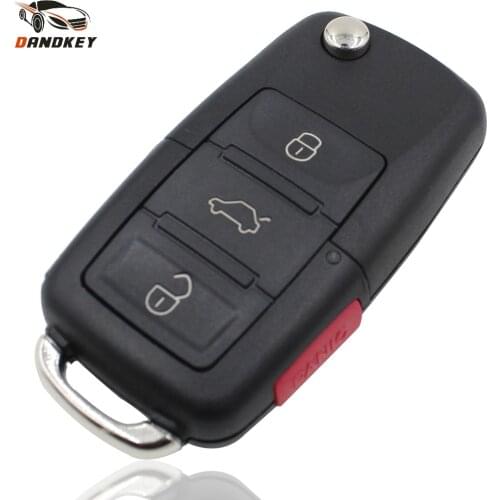 Dandkey 50X Folding 4 3+1 Buttons Car Remote Flip Key Shell Case Fob For Volkswagen Vw Jetta Golf Passat No Blade key shell