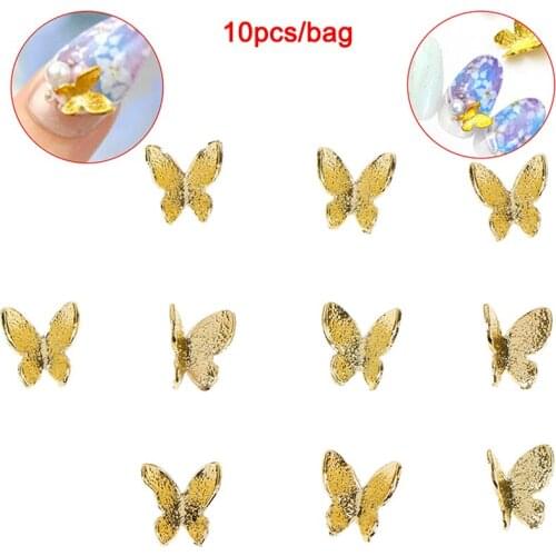 Alloy 3d Nail Charms Jewelry Glitter Alloy Glitter Butterfly Nail Art 10pcs/lot Beauty Gold Butterfly Nail Art Decorations