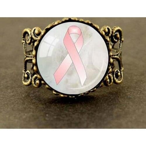 Steampunk BREAST CANCER AWARENESS Ring Cancer Survivor Jewelry Wellness Survivor Ring Awareness Ribbon Pink White