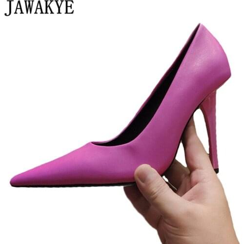 Trendy Square Thin High Heel Women Stilettos Pointy Shallow Sheep Leather Party Office Ladies Shoes Formal Wedding Prom Shoes