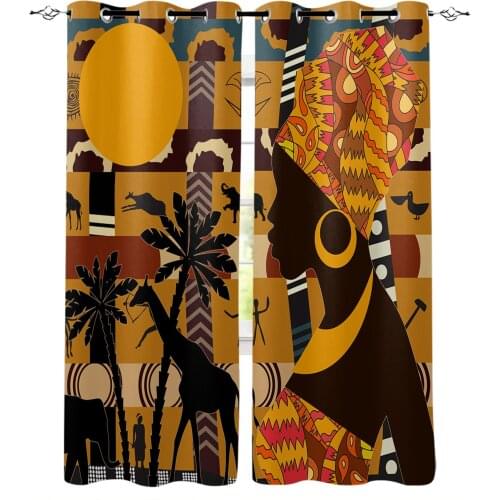 African Woman Female Elephant Giraffe Curtains For Living Room Bedroom Window Treatment Blinds Drapes Modern Kitchen Curtains