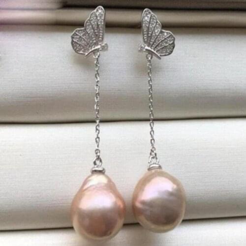 GORGEOUS pair of 12-13mm south sea pink pearl earring925s