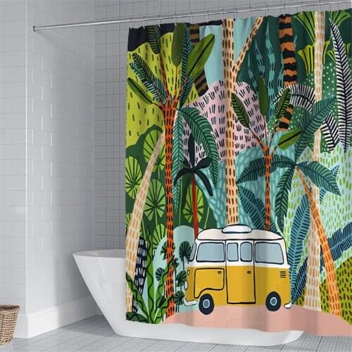 Maiden Pink Nordic Illustration Waterproof Mold-proof Shower Curtain Printed Bathroom Curtain Cortinas De Modern Design