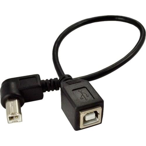 High Speed 25CM M/F USB 2.0 Type B Male to Female Right Angle Extension Data Cable Panel Mount For Printer Cable