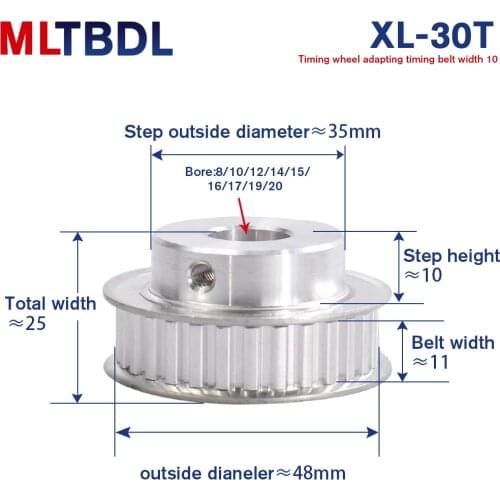 XL 30T Timing Pulley 8/10/12/14/15/16/17/19/20mm Inner Bore 30Teeth 11mm Width pitch 5.08mm Timing Belt Pulley for Stepper Motor
