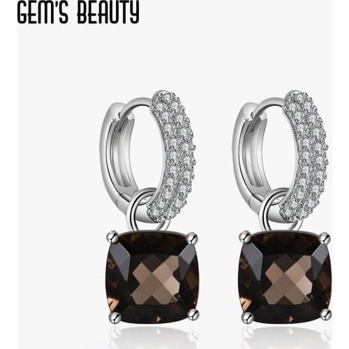 GEMS BEAUTY 925 Sterling Silver Gemstone Candy Earrings Natural Smoky Quartz Drop Earrings For Women Wedding Fine Jewelry