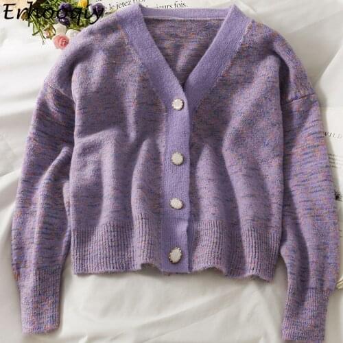 Women V-neck Long Sleeve Colorful Cardigan Knitted Sweater Female 2021 Autumn Women Loose Single Breasted Cardigans Clothing