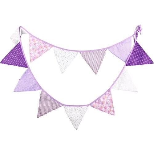 1pcs 3.3M Length 12 Flags Purple Flower Dot Stripe Children Birthday Cloth Banner Decorations Home Festival Wedding Deco Pennant