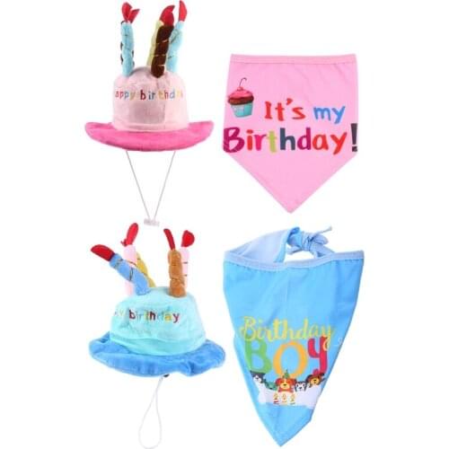 2Pcs/Set Pet Dog Birthday Hat Bibs Decoration Photography Props Head-wear Cap Scarf Costume Accessory