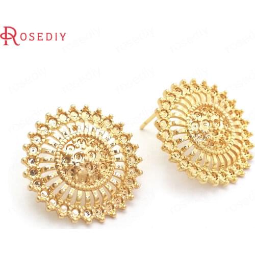 34995)6PCS Sun Flower 20MM 24K Gold Color Brass Sun Flower Stud Earrings High Quality Diy Accessories Jewelry Findings