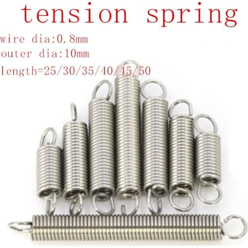 5pcs/lot 0.8 x 10mm 0.8mm stainless steel Tension spring with a hook extension spring length 20mm to 50mm
