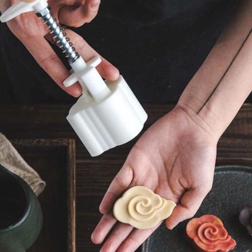 50g Mooncake Mold 3D Clouds Flowers Design Cookie Stamp DIY Moon Cake Mold H58C