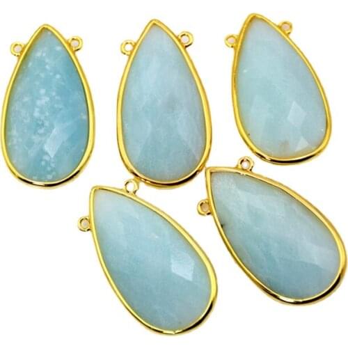 Aquamarines Pendant March Birthstone Teardrop connector Aquamarines Birthstone handmade gold plating bezel Gem stone Charm