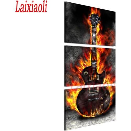 5d square round stones full diamond embroidery 3 Pcs Burning Guitar Rock Electric Music diamond painting mosaic hobby icon decor