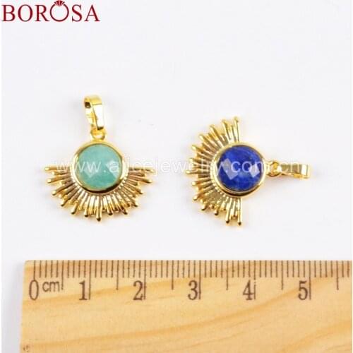 BOROSA 10PCS Gold Bezel Multi-kind Faceted Natural Gems Pendant Howlite Lapis Stone Beads Jewelry for DIY Necklace WX1037