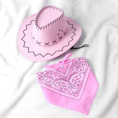 Kids Western Cowboy Hat With Head Scarf Set Children Boys Girls Halloween Cosplay Cap Carnival Party Cowgirl Costume Accessory