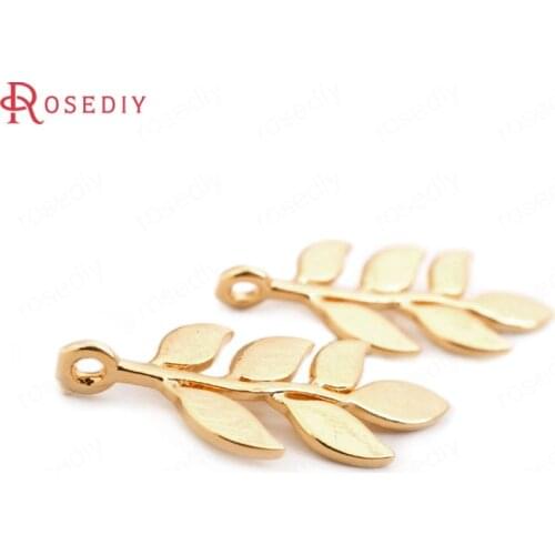 F419)6 pieces 25*10mm 24K Gold Color Brass Treed Leaf Leaves Charms Pendants High Quality Diy Jewelry Findings Accessories