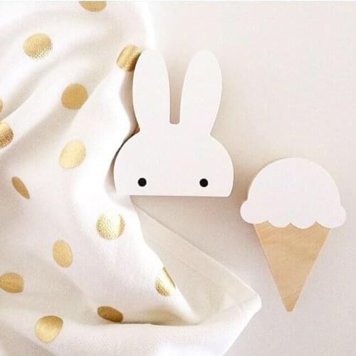 Fowecelt Nordic Kids Baby Girls Room Nursery Decoration Rabbit Wooden Wall Hanger Bathroom Organizer Hook Clothing Towel Rack