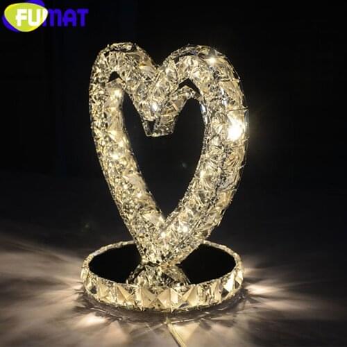 FUMAT Diamond Crystal Table Lamps Heart Ring XO Shield Stainless Steel Mirror Desk Light Love LED Stepless Dimming Desk Fixture