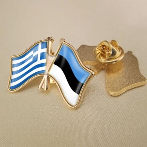 Greece and Estonia Crossed Double Friendship Flags Lapel Pins Brooch Badges