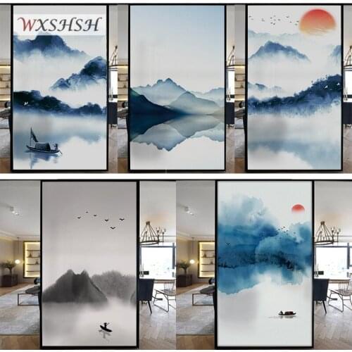 Chinese Style Custom Size Window Film Static Cling Vinyl Home Decoration Hand Painting Removable Reusable Tint-Film 40cmx100cm