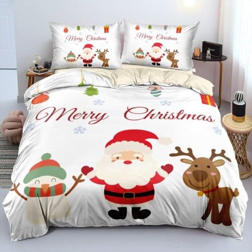 Duvet Cover and Pillowcase(s) Christmas Father,Deer,Snowman Light Beige Quilt Covers Set Bedding Bag Sets King/Queen Bed Linens