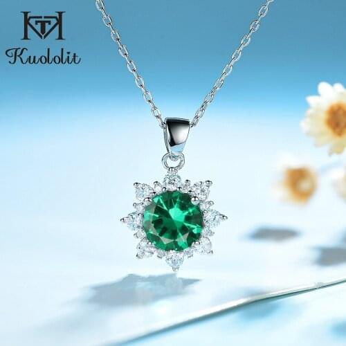 Kuololit Luxury Emerald Gemstone Pendants Necklaces For Women Pure 925 Sterling Silver Jewelry Star Fashion Gift For Girl Friend