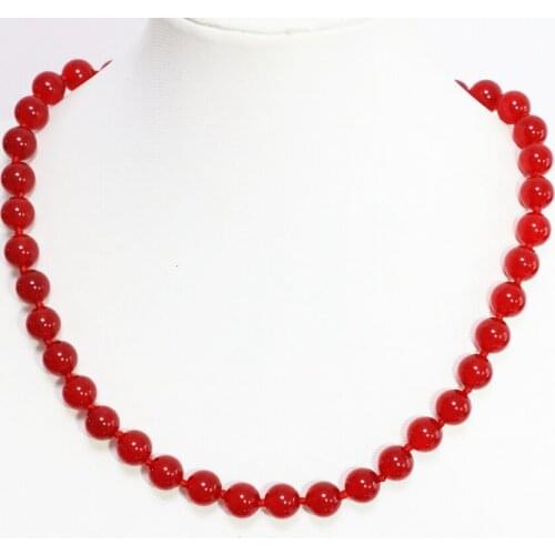 Hot sale trendy red jades stone chalcedony beads 8,10,12mm women necklace round beads high grade gift chain jewelry 18inch B1466
