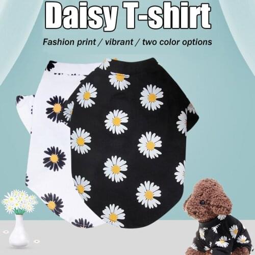 Hot Sale Daisy Printed Pet Shirt Pullover Short Sleeves Tops Summer Breathable Costume for Cat and Dog Cat Vests Pet Products