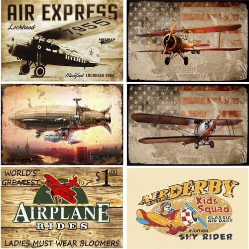 Air Express Airplane Airship Vintage Tin Sign Wall Art Metal Poster Iron Plate Retro Plaque for Club Bar Pub Home Decoration