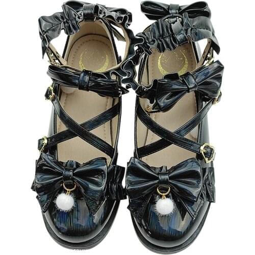 Mid Heel Sweet Girls Female Kawaii Tea Party Cosplay Cute Anime Lolita Shoes Bowknot Harujuku Jk Uniform Shoe Buckle Big Size 41