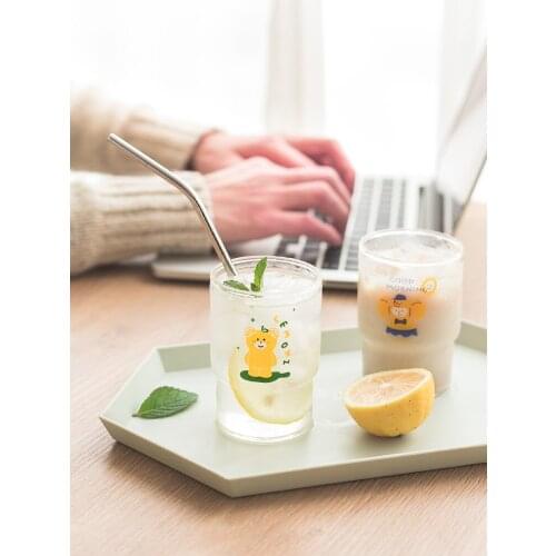 Cartoon Glass Cup Cute Korean Creative So Sad Simple Mug Breakfast Transparent Milk Cup Coffee Mug Student Water Cup Set