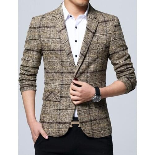 Male Fashion Plaid Mens Blazer Jacket New Mens Blazers Slim Fit Suits for Men Business Formal Blazer Mens Wedding Suit Jackets
