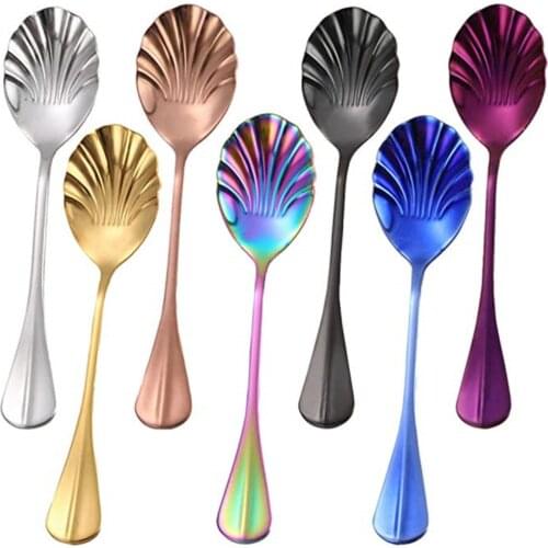 7-Piece sets Multicolor Small Spoon Stainless Steel coffee spoon Shell Shape painting cat spoon Hippocampus Shape Spoon