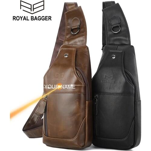 Royal Bagger Chest Bag for Men Oil Wax Genuine Leather Vintage Fashion Crossbody Shoulder Sling Bags Outdoor Casual Retro Pack