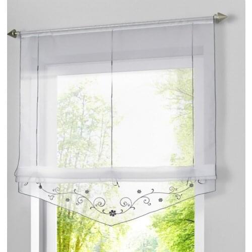 New Decorative embroidery Sheer Kitchen Window Roman Curtain Height Liftable Gauze Blinds 1PCS