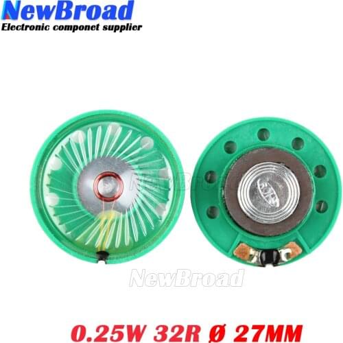 5pcs/lot New Green Ultra-thin Mini speaker 32 ohms 0.25 watt 0.25W 32R speaker Diameter 27MM 2.7CM thickness 9MM