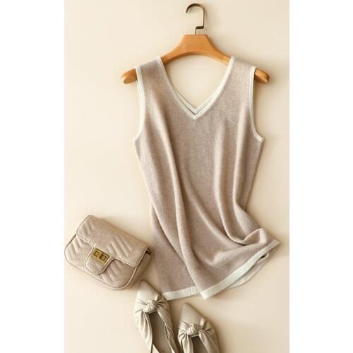 Autumn new 100% cashmere cosy v neck vest for women