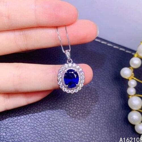 Fine Jewelry 925 Sterling Silver Inset With Natural Gemstone Womens Luxury Vintage Flower Sapphire Pendant Necklace Support Det