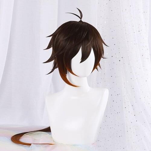 New Genshin Impact Zhongli Cosplay 90cm Long Christmas Brown Orange Wig Cosplay Anime Wigs Heat Resistant Hair Wigs + Wig Cap