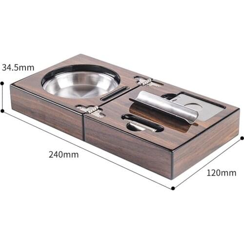 CIGAR ASHTRAY Cuban portable foldable solid wood stainless steel cigar knife hole opener bracket group travel portable
