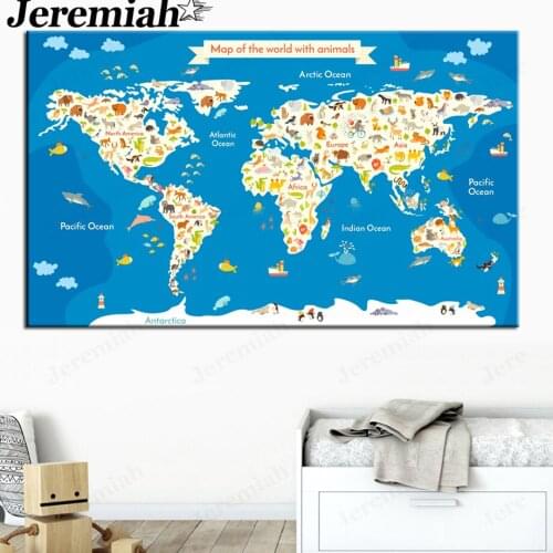 Simple World Map Canvas Painting Marine Animal Poster Wall Art Nordic Childrens Room Home Scenery Decoration Accessories