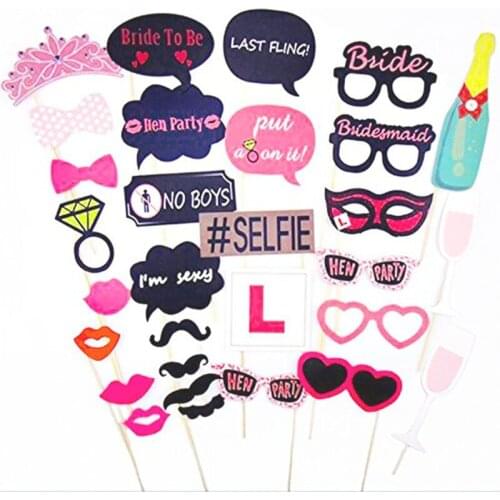 30pcs Photo Booth Props DIY Single Queen Princess Mask Glasses Mustache Lip On A Stick Photobooth Props Wedding Party Supplies