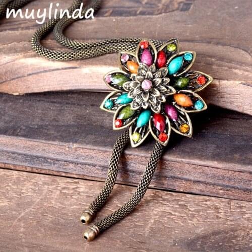 Retro Costume Flower Tassel Necklace Antique Metal Long Chain Sweater Necklace Jewelry For Women
